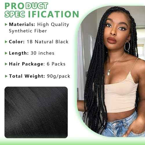Pre Stretched Braiding Hair Long Braid 30 Inch 6 Packs Professional Braiding Hair Extensions Synthetic Crochet Twist Braids (Open 60", 1B#)