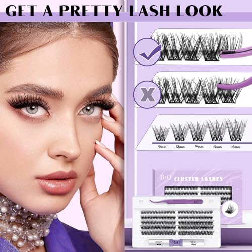 Lash Clusters Kit 120 PCS Eyelash Extension Kit 10-16 Mixed DIY Lash Extension Kit C D Curl Eyelash Clusters Kit with Super Hold Lash Bond and Seal Individual Lashes Kit for Beginners (Kit,DV02)