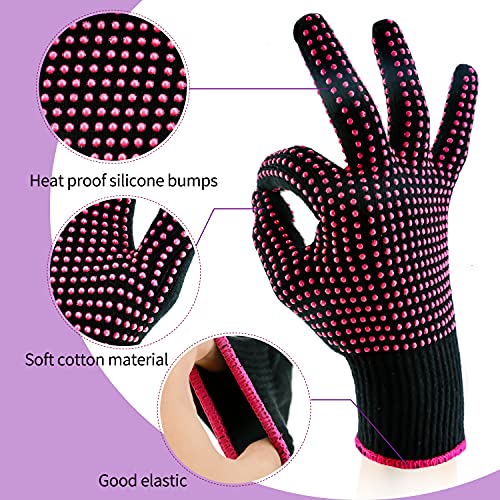 Heat Resistant Styling Gloves with Hair Clips & Comb Set