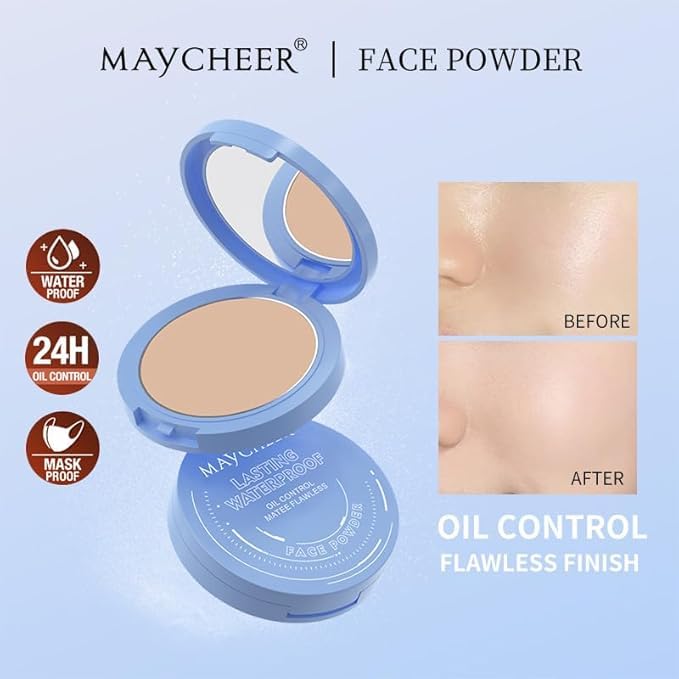 MAYCHEER 24HR Powder Foundation - Oil Control & Waterproof