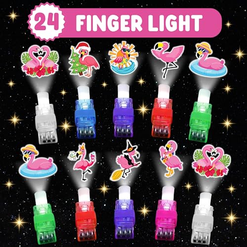 Flamingo Party Favors Set - 24 LED Finger Lights & 48 Glow Tattoos