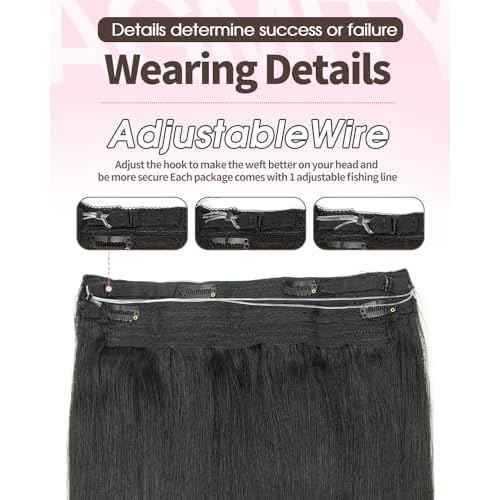 Wire Hair Extensions Real Human Hair Jet Black 14 Inch 70g invisible Removable Thick Straight Fishing Line Remy Wire Hair Extensions for Women(14 Inch #1 Jet Black£©
