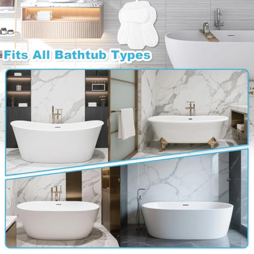 Bath Pillow for Tub with 6 Suction Cups - Neck & Back Support