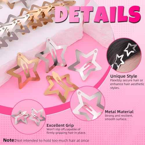 50 PCS Gold Silver Star Hair Clips, 1.18 Inch Y2K Accessories Snap Hair Clips, Non-Slip Small Star Barrettes Metal Accessories for Girls Women, Mini Fashion Cool Ornament Set for Rave Decor