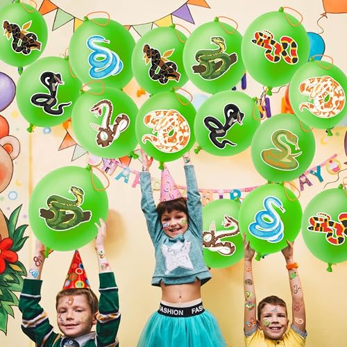 Snake Party Favors Pack - 24 Punch Balloons & 48 Tattoos