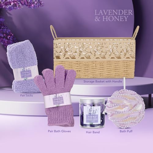 Spa Gifts for Women Bath and Body Lavender Honey Gift Set, Spa Gift Basket for Self Care, Relaxing Bath Sets for Mom, Grandma, Girlfriend, Sister, Spa Kit, Self-Care Set, Gifts for Women