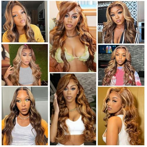 Honey Blonde Highlight Body Wave 4 Bundles with 5x5 Closure