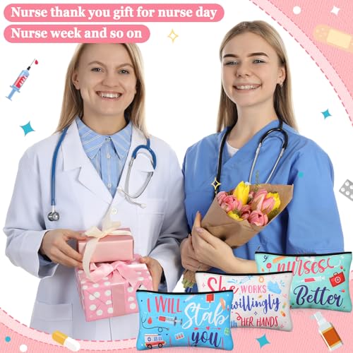 Capoda 24 Pieces Nurses Makeup Bags Bulk Cosmetic Bag Canvas Inspirational Nurses Handbags Nursing Zipper Pouch Bags Survival Kit for Women Birthday Graduation Nurse Day Appreciation Gifts