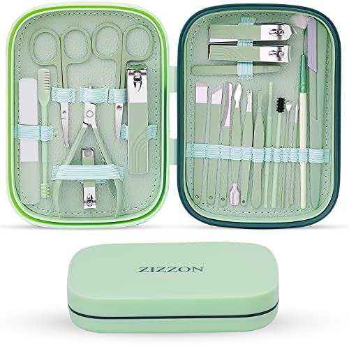 Manicure Set, 22 in 1 Nail Clippers Manicure Pedicure Kit Nail Grooming Kits Pedicure Care Tools for Man and Women with Travel Case(Mint Green)