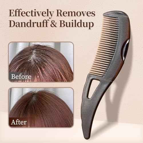 Dandruff Comb, Stainless Steel Fine Tooth Lice/Flea/Psoriasis Comb, Scalp Oil Buildup Removal Wide Hollow Tooth Button Hairbrush for Scalp Massage Care for Man Women and Kids (Brown)