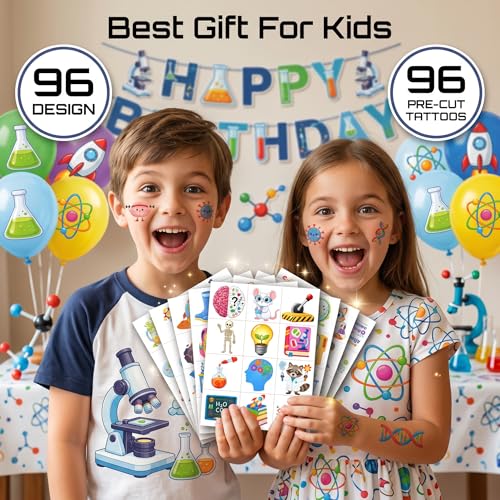 96pc Science Temporary Tattoos for Kids | Chemistry & Physics Themed