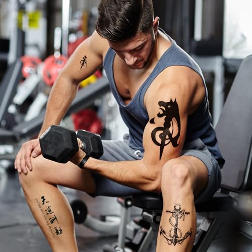 Halloween Black Realistic Temporary Tattoos for Men Women, Waterproof Half Sleeve Fake Tattoos Boys Girls, Flower Skull Cross Scorpion Wolf Snake Spider Letter Tattoo Kits Parties Festivals Cosplay