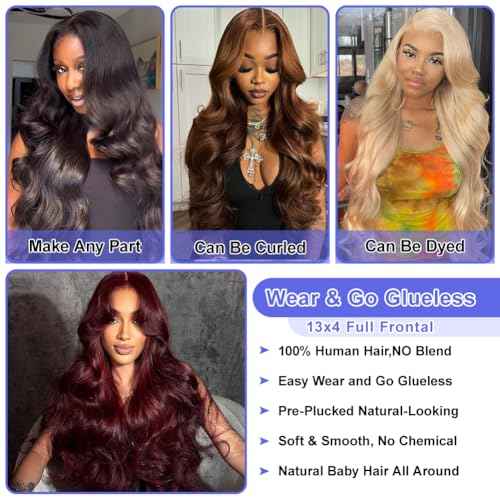 13x4 Body Wave Lace Front Wigs Human Hair Pre Plucked 180% Density HD Transparent Lace Frontal Wigs for Women, 9A, Small Bleached Knots, with Baby Hair, 18 Inch, Natural Color