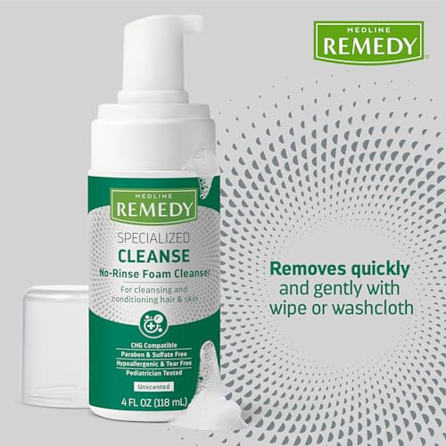 Medline Remedy Specialized No-Rinse Foam Cleanser (4 oz), Unscented, Moisturizing Body Wash, Incontinence Care, Skin Nourishing, For Hair and Dry Skin, Gentle, Eczema Seal, Sulfate-Free