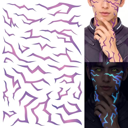 UV Glow Temporary Tattoos - 3 Sheets Neon Purple Blacklight