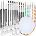 Fandamei Nail Art Pens & Brushes Set – 5 flat, 3 drawing, 3 liner Brushes, 5 dotting tools, nail art stand & palette