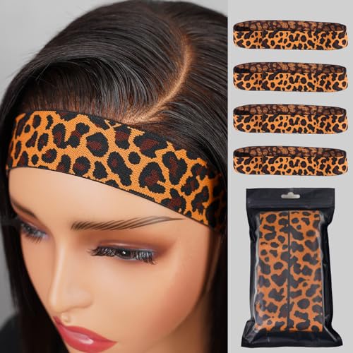 Arabella Orange Leopard Print Pattern 4PCS Lace Melting Band Elastic Bands for Wig Edges Adjustable Edge Wrap to Lay Edges Lace Melting Band for Baby Hair Wig Melt Bands Lace Band Wig Accessories