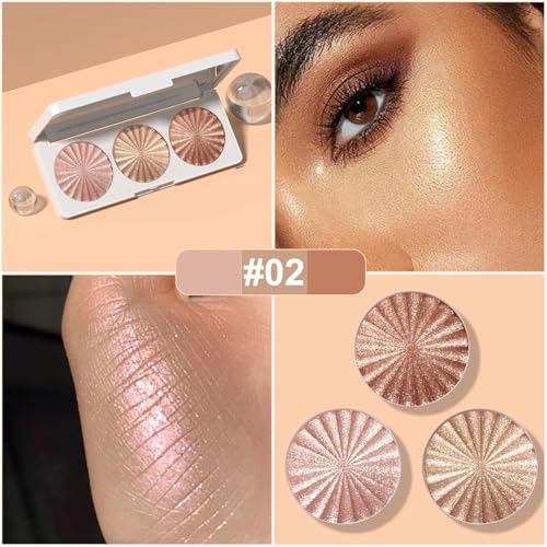 3-Color Highlighter Palette | Waterproof Shimmer Powder