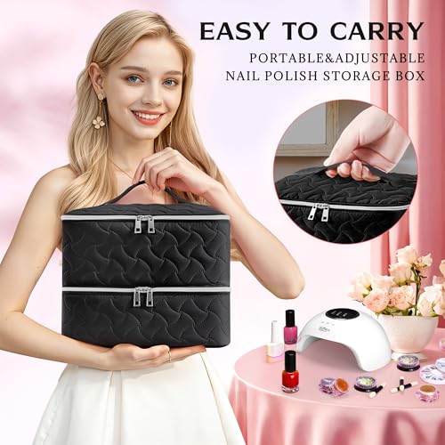 DreamGenius Nail Polish Organizer Bag - Holds 42 Bottles, Black
