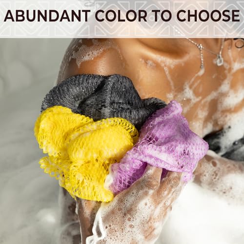 Fulloadris Camellia & SeaBlue African Exfoliating Net Sponge with Travel Bag - Back Scrubber & Body Wash Cloth