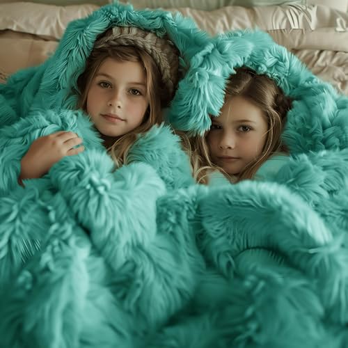 Bedsure Soft Fuzzy Faux Fur Blue Throw Blanket – Cozy, Fluffy, Plush Sherpa Fleece Blanket, Furry, Shaggy Blanket for Couch, Bed, Sofa, Thick Warm Blankets for Women, 50x60, 640 GSM