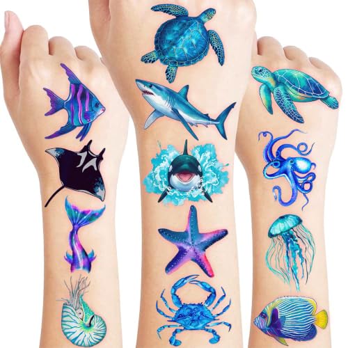 Ocean Animals Temporary Tattoos 96 PCS for Kids
