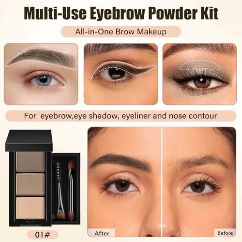 3-Color Eyebrow Powder Kit with Mirror & Brush