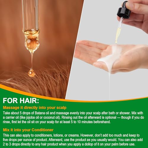 Batana Oil for Hair Growth with Scalp Massager - 100% Pure & Natural Batana Oil from Honduras, Eliminate Hair Split Ends,Enhances Hair & Skin Radiance Nourishment, All Hair Types 2.02 fl oz