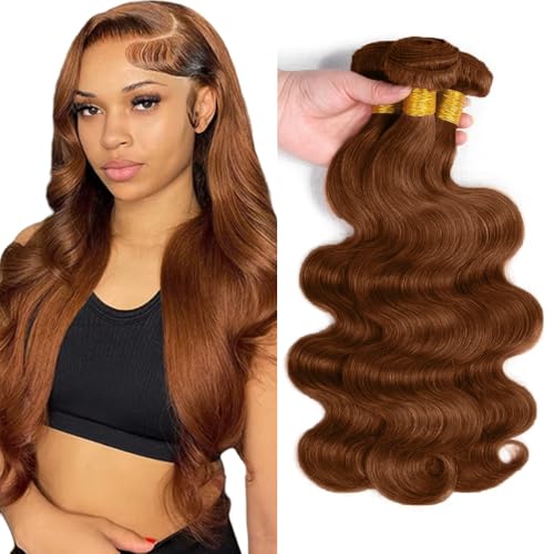 #30 Light Brown Body Wave Human Hair Bundles 14 16 18"