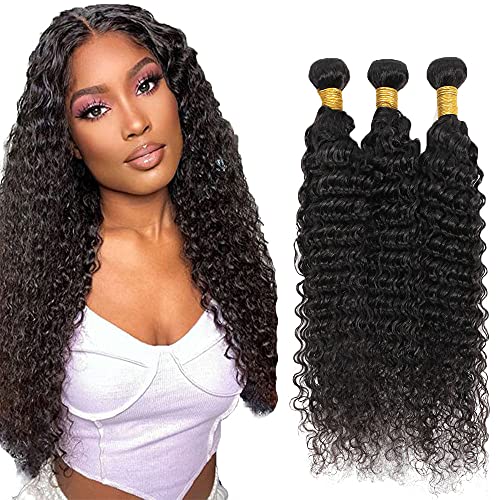 GTaiiReu 1B-Black Deep Wave Human Hair Bundles 20 Inch | 3-Pack Brazilian Virgin Extensions
