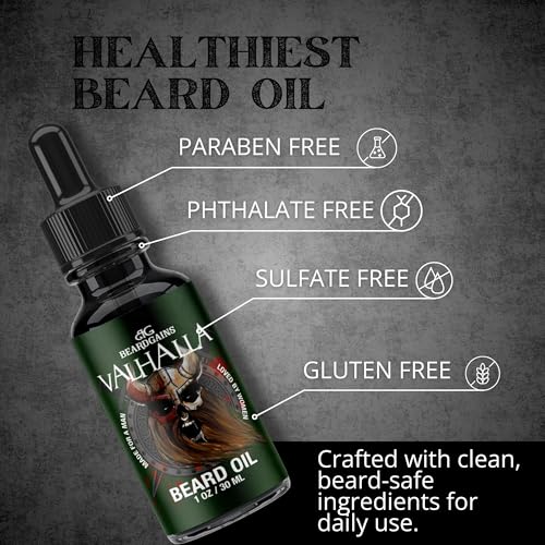 Beard Gains Beard Oil for Men - Organic Beard Growth Oil, Moisturizer & Conditioner, Softens & Strengthens Facial Hair, Reduces Itch, Promotes Healthy Beard (1oz, Valhalla)