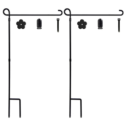 YEAHOME 2PC Garden Flag Holder Stand, Weather-Proof Yard Flag Pole Black Metal Powder-Coated Flagpole with Tiger Clip and Rubber Stopper for Garden Flags Outdoor Decorations