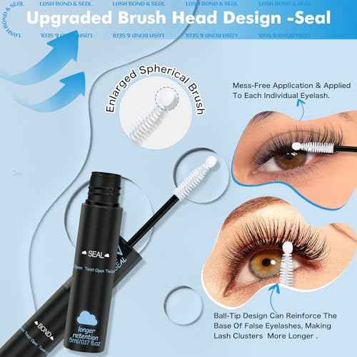 KEVKEV Lash Cluster Glue, Bond And Seal Lash Glue, 2 in 1 Waterproof Lash Bond & Seal for Clusters Strong Hold 72H+ Oilproof Latex-Free Easy To Apply (10ml, Black)