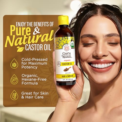 GuruNanda Organic Castor Oil - 8 fl oz Cold Pressed