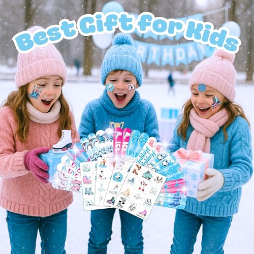 72-Piece Ice Skating Party Favors Set - Tattoos & Slap Bracelets
