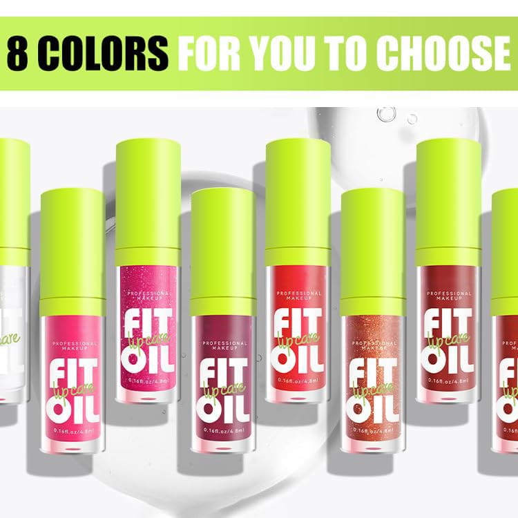 4-Color Hydrating Lip Oil Set with Large Brush – Shiny & Non-Sticky