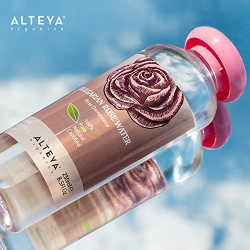 Alteya Organics Rose Water Natural Facial Toner, 8.5 Fl Oz/250mL Pure Bulgarian Rosa Damascena Flower Water, Award-Winning Moisturizer BPA-Free Bottle with Reducer