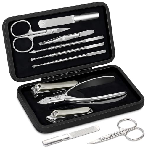Leipple 9-in-1 Manicure & Pedicure Kit with Magnetic Leather Case - Black