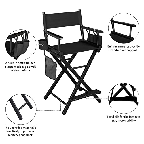 OmySalon 26-Inch Tall Folding Makeup Chair with Storage, Footrest & Carry Pouch