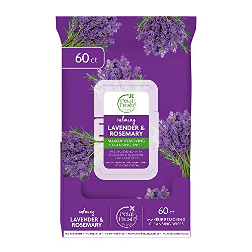 Petal Fresh Calming & Healing Lavender & Rosemary Makeup Removing, Cleansing Towelettes, Gentle Face Wipes, Daily Cleansing, Vegan and Cruelty Free, 60 count