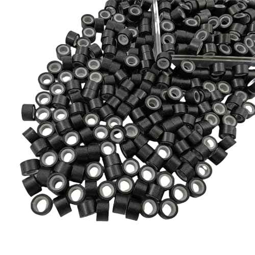 500 Pcs Micro Link Rings Beads for Hair Extensions 5mm Silicone Lined Beads Microlinks Hair Extensions Tool (Black, 5.0mm)