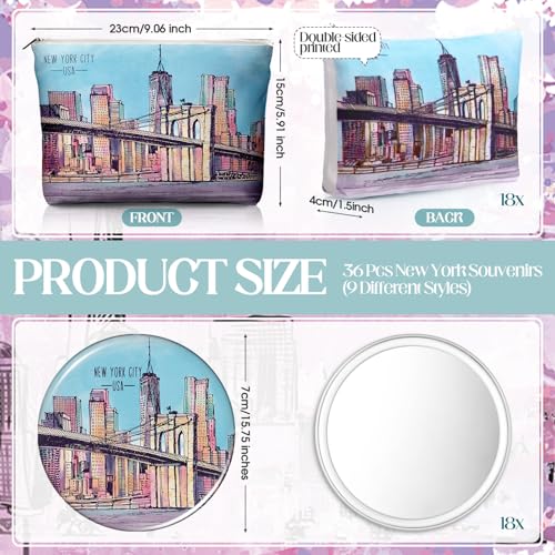 18 Set New York Souvenirs Gifts Bulk City Cosmetic Bag Nyc Makeup Mirrors Souvenirs from USA Women New York Makeup Bag Birthday Party Favors Trip Journey Gifts for Friend Sisters