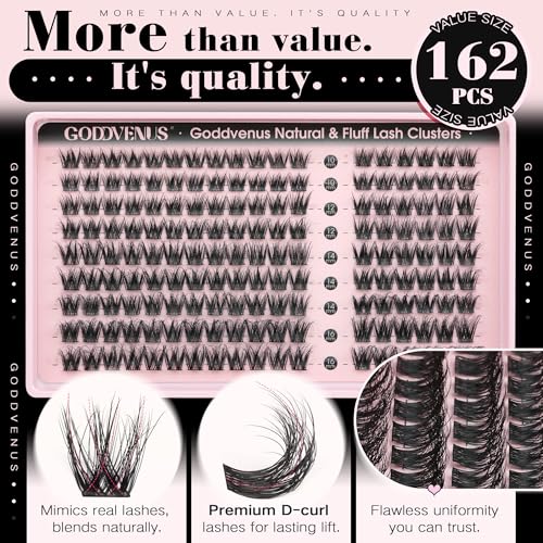 Goddvenus C-Fluff Clusters Wispy D Curl Eyelash Extensions 162pcs Natural Look