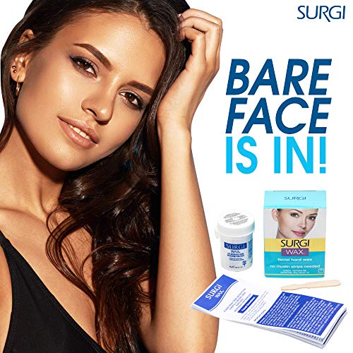 Surgiwax Microwaveable Facial Hair Removal Wax, Hard Wax Kit ? Stripless Hair Removal for Face, & Upper Lip, At-Home Waxing Kit for Women, 1 Oz, 2 Pack