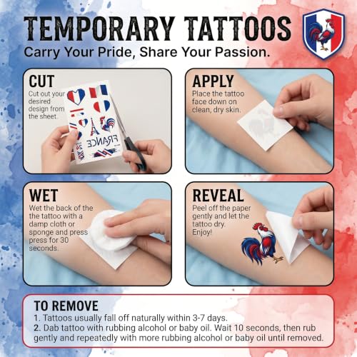 France Flag Temporary Tattoos, 3-Sheet Waterproof Set