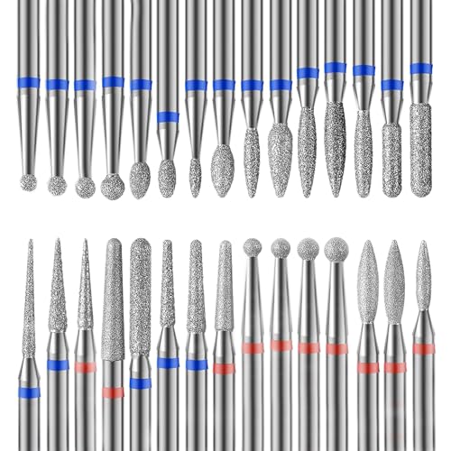 30-Piece Diamond Nail Drill Bit Set, 3/32 inch Carbide Bits for Manicure & Pedicure