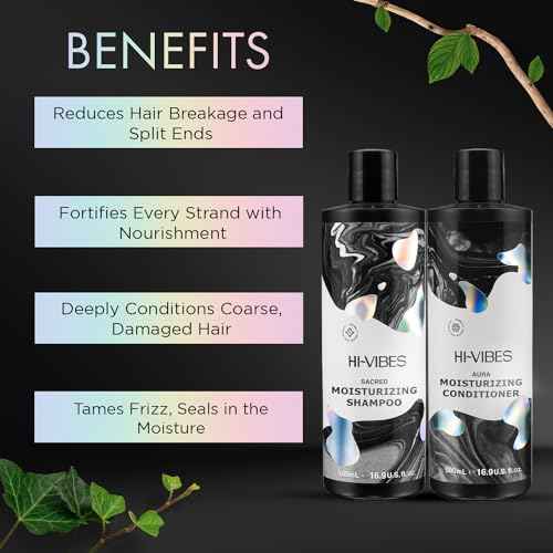 MOEHAIR Hi-Vibes Vegan Shampoo, Conditioner and Serum | Argan Oil Shampoo and Conditioner Set with Anti Frizz Hair Serum | Infused With Avocado, Sunflower, and Coconut Oil | Sulfate and Paraben Free