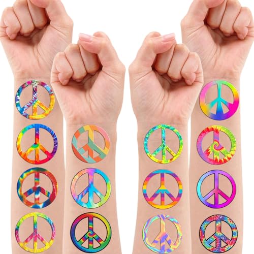 100 PCS Hippie Peace Tie Dye Temporary Tattoos