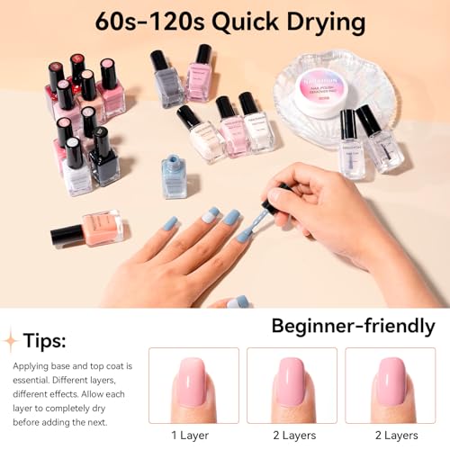 Fall Winter Burgundy & Brown Nail Polish Set 16 Colors & Base Top - Z16Colors-Fall into Romance