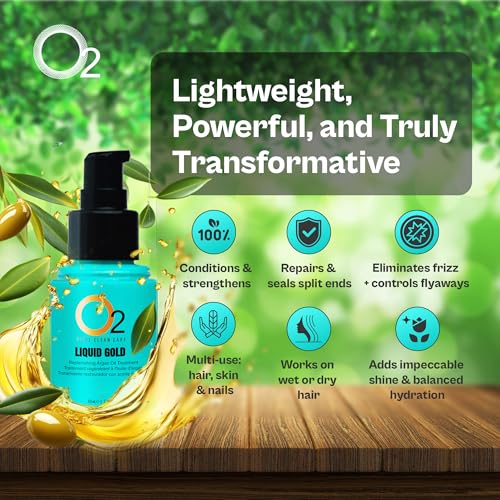 O2 Liquid Gold Argan Oil Treatment for Hair - Lightweight Nourishing Formula